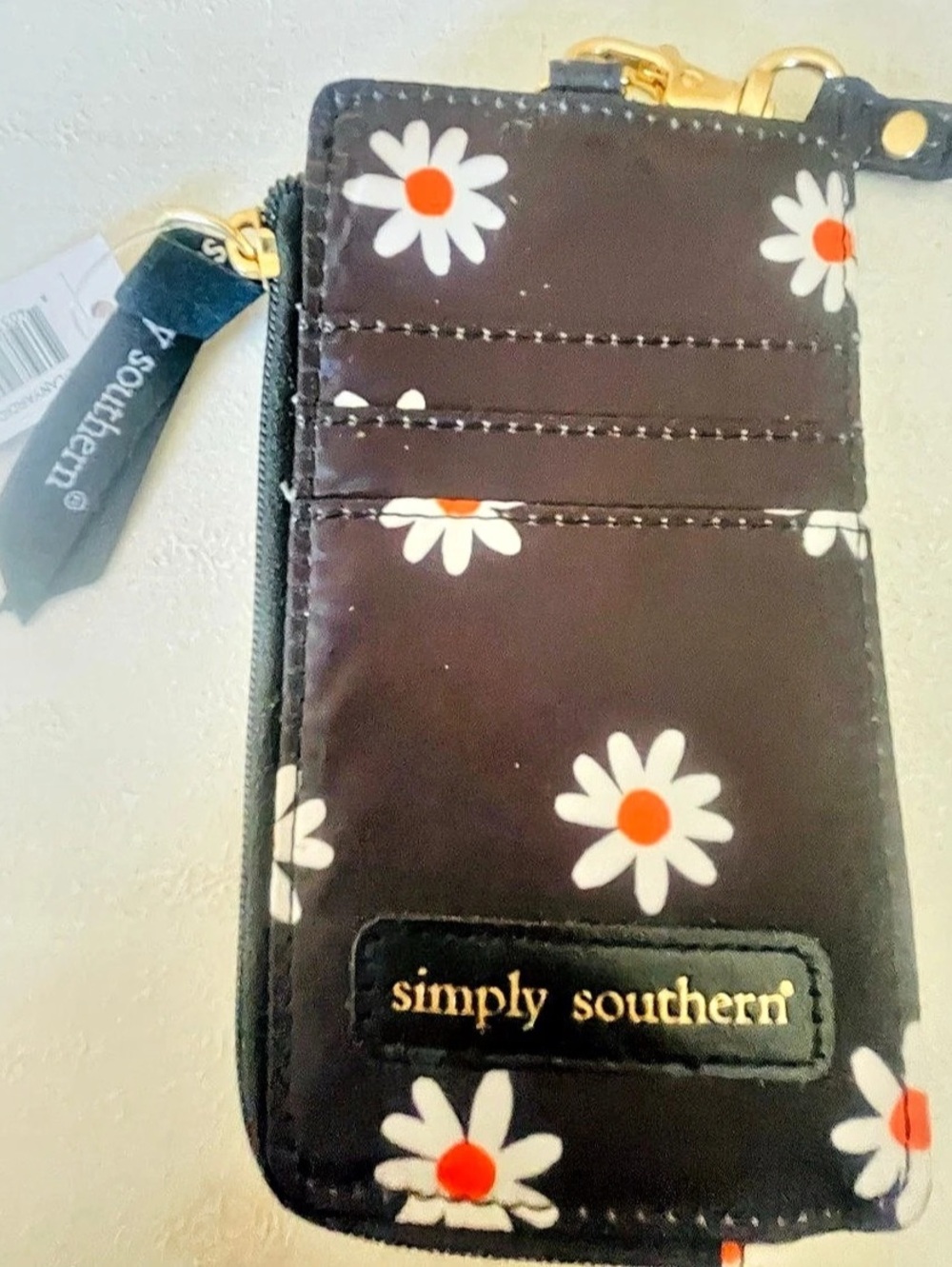 Simply Southern ID Coin Wallet Daisy Floral Wristlet Black & White NWT - Picture 3 of 5